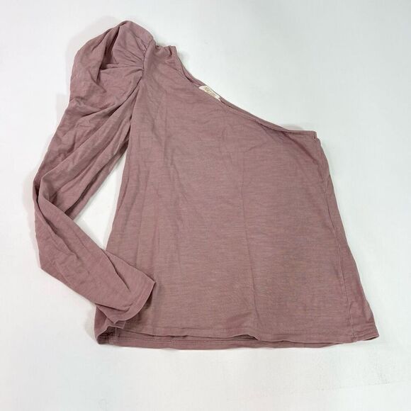 Nation LTD Shirt Womens Medium Pink Sabrina One Shoulder Puff Sleeve Party Tee - Picture 1 of 8